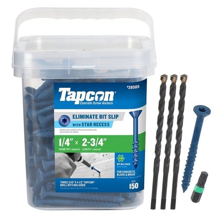 TAPCON Tapcon Concrete Screw, 1/4" Dia., Flat, 2-3/4" L, Climaseal Coated 28585